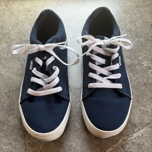 Vans Navy Canvas Low-Top Sneakers with White Laces and Sole